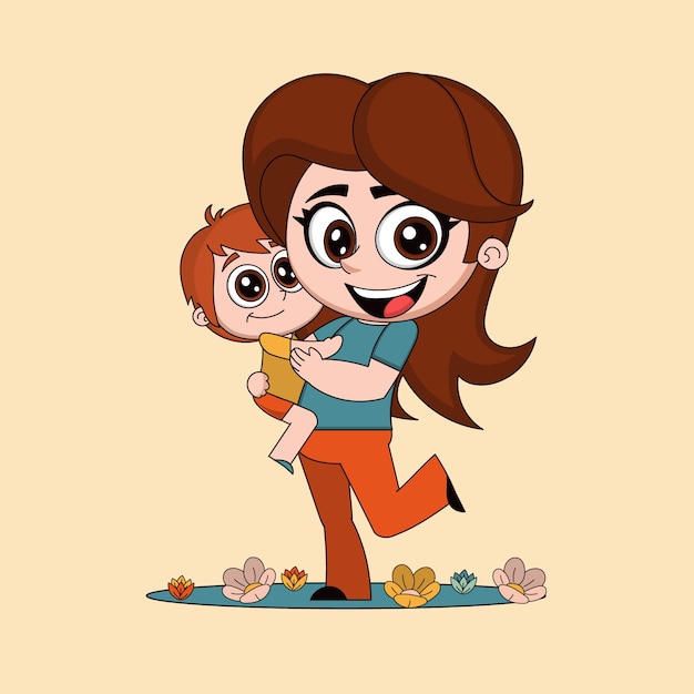 Ilustração desenhada à mão dos desenhos animados da mãe