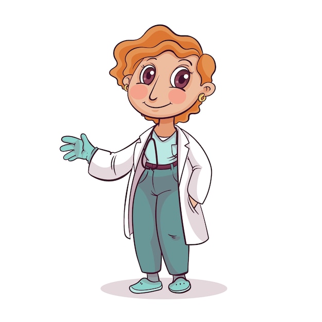 Ilustração desenhada à mão dos desenhos animados do médico