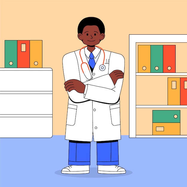 Vetor grátis ilustração desenhada à mão dos desenhos animados do médico