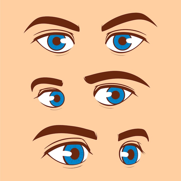 Vetor grátis ilustração desenhada à mão dos desenhos animados dos olhos azuis