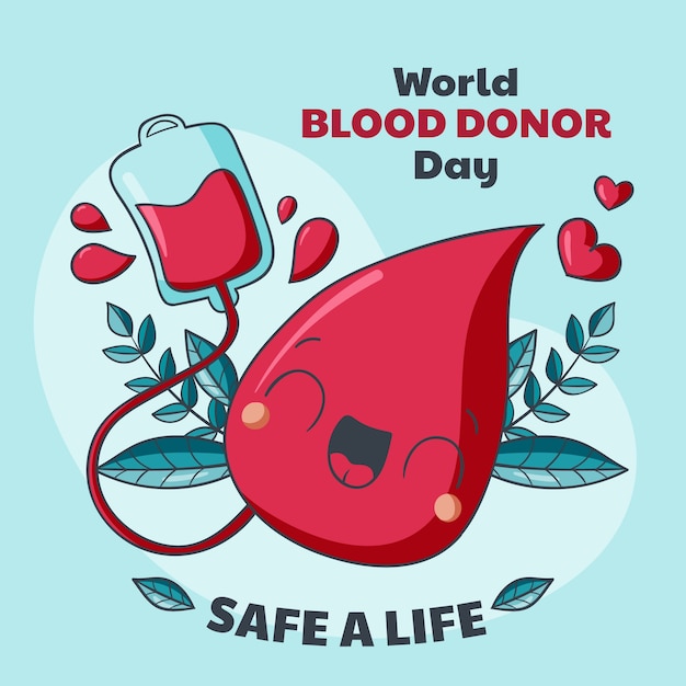Vetor grátis ilustração desenhada à mão no dia mundial do doador de sangue