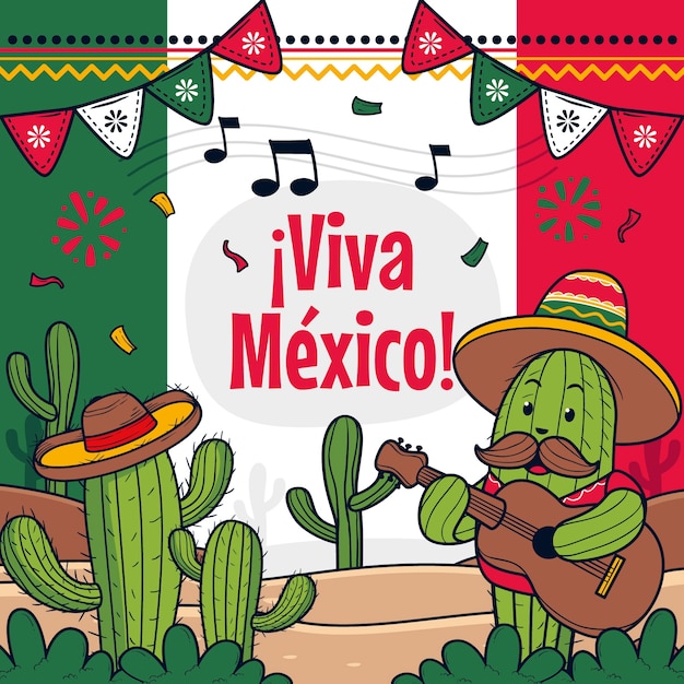 Vetor grátis ilustração desenhada à mão para a celebração do dia da independência do méxico