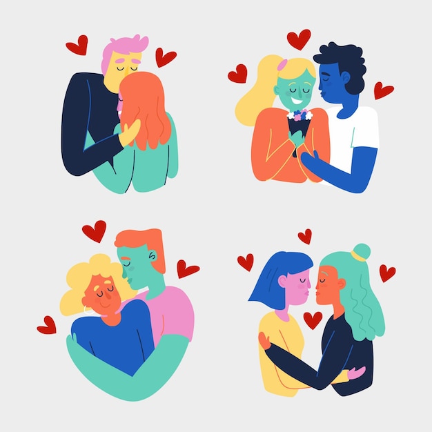 Ilustração desenhada à mão para casais se beijando