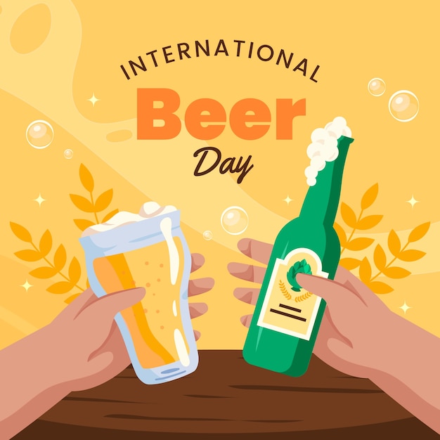 Vetor grátis ilustração desenhada à mão para celebração do dia internacional da cerveja