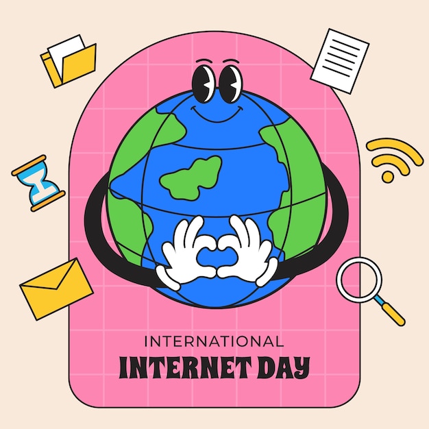 Vetor grátis ilustração desenhada à mão para celebração do dia internacional da internet