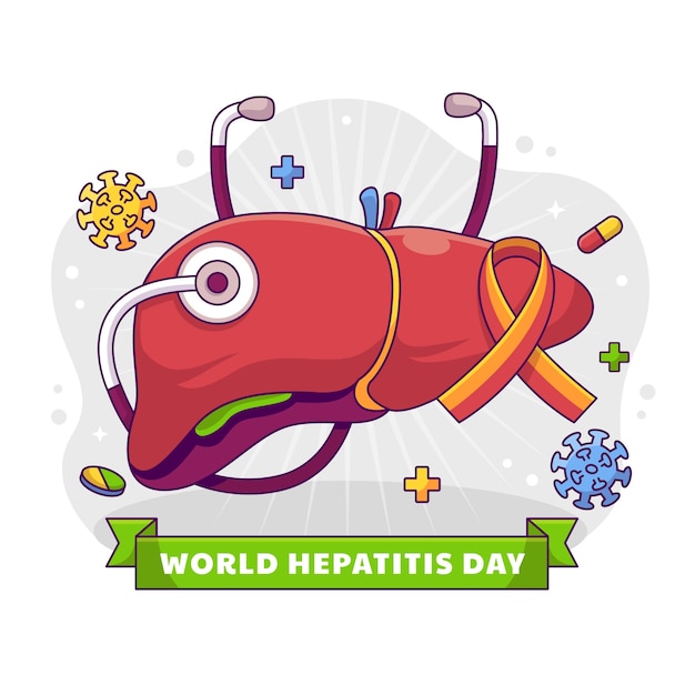 Vetor grátis ilustração desenhada à mão para conscientização do dia mundial da hepatite