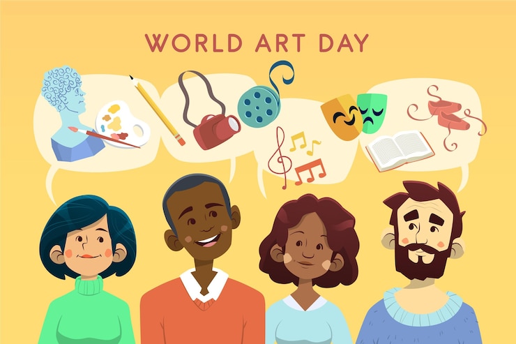 Vetor grátis ilustração desenhada à mão para o dia da arte mundial