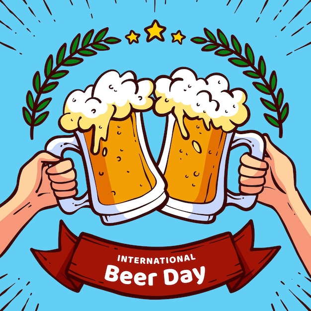 Ilustração desenhada à mão para o dia internacional da cerveja