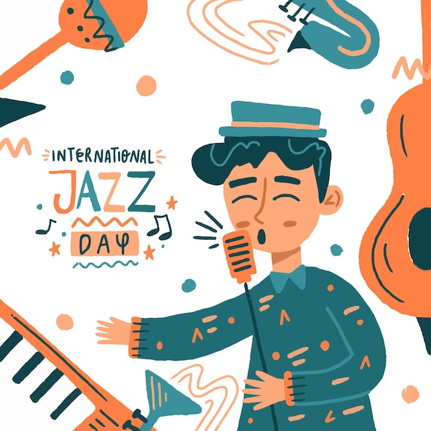 Ilustração desenhada à mão para o dia internacional do jazz