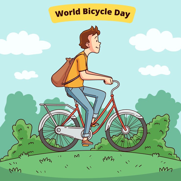 Vetor grátis ilustração desenhada à mão para o dia mundial da bicicleta