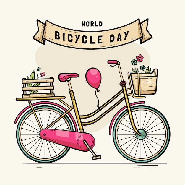 Ilustração desenhada à mão para o dia mundial da bicicleta