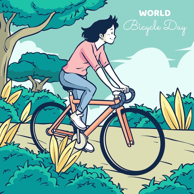 Ilustração desenhada à mão para o dia mundial da bicicleta