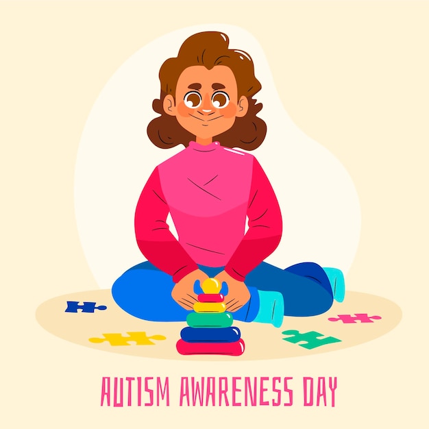 Ilustração desenhada à mão para o dia mundial da conscientização do autismo com peças do quebra-cabeça