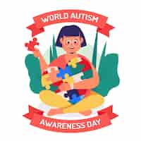 Vetor grátis ilustração desenhada à mão para o dia mundial da conscientização do autismo