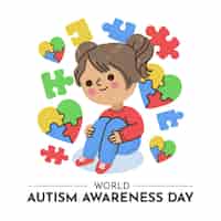 Vetor grátis ilustração desenhada à mão para o dia mundial da conscientização do autismo