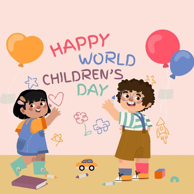 Ilustração desenhada à mão para o dia mundial da criança plana