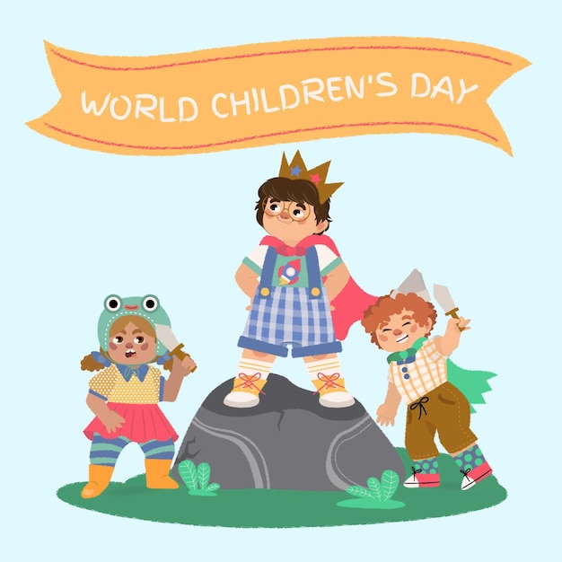 Ilustração desenhada à mão para o dia mundial da criança plana
