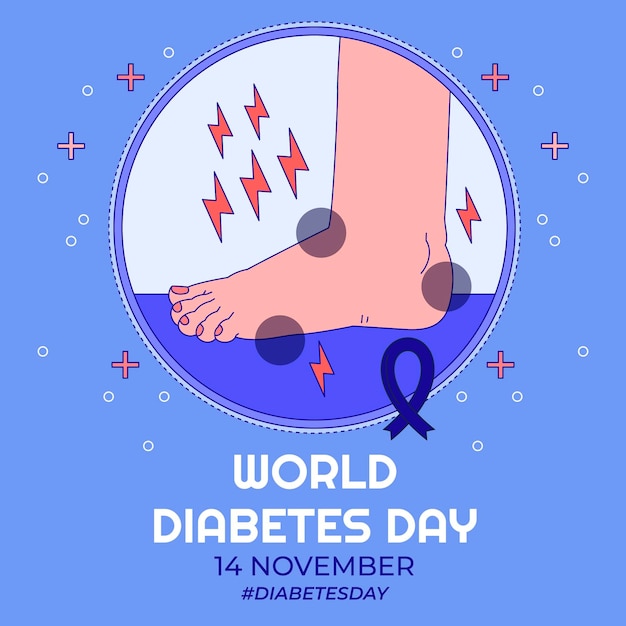 Vetor grátis ilustração desenhada à mão para o dia mundial da diabetes