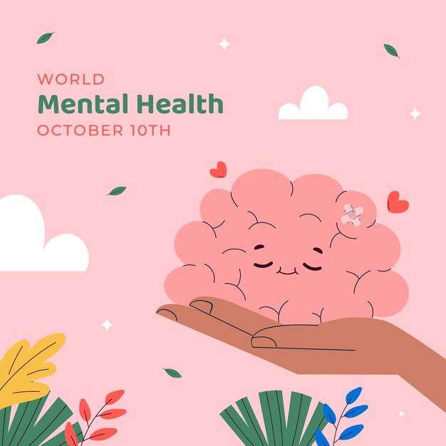 Ilustração desenhada à mão para o Dia Mundial da Saúde Mental