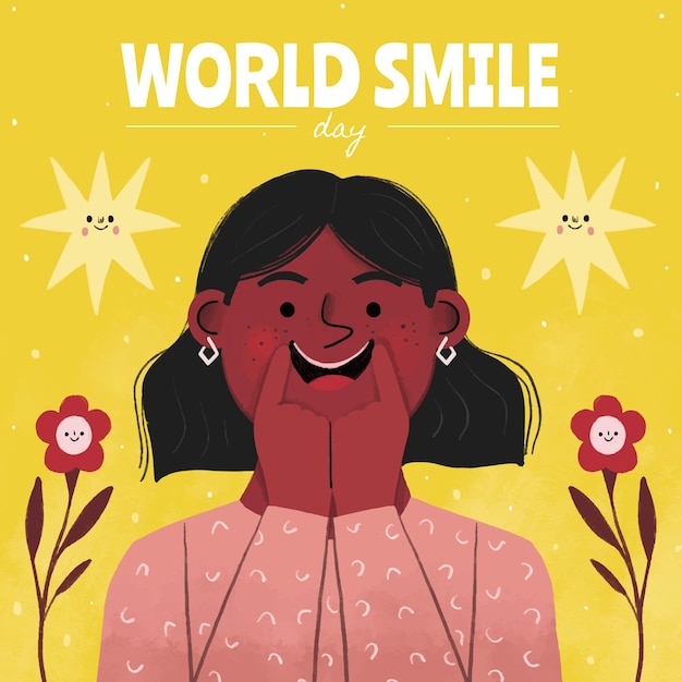 Vetor grátis ilustração desenhada à mão para o dia mundial do sorriso