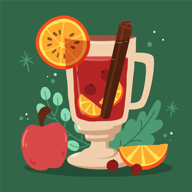 Ilustração desenhada à mão para vinho quente no Natal