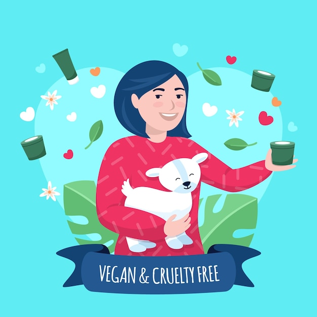 Ilustração desenhada de crueldade livre e conceito vegano