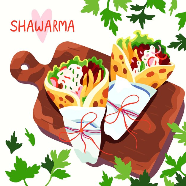 Ilustração desenhada de shawarma nutritiva
