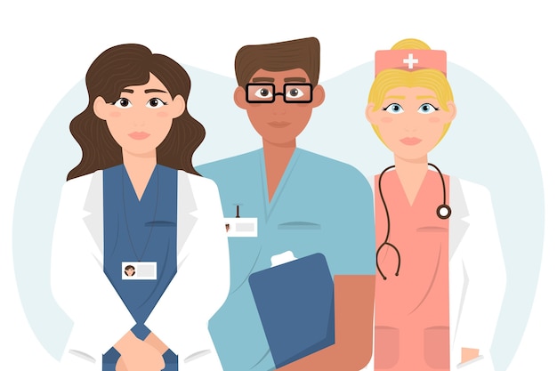 Ilustração detalhada de médicos e enfermeiras