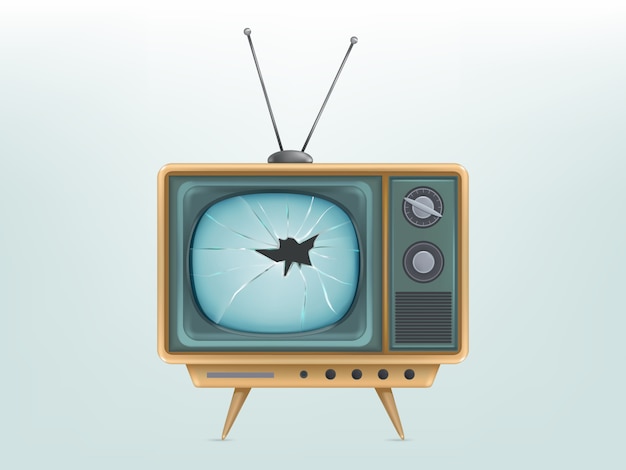 Vetor grátis ilustração do aparelho de televisão retro quebrado, televisão. exibição de vídeo eletrônico vintage ferido