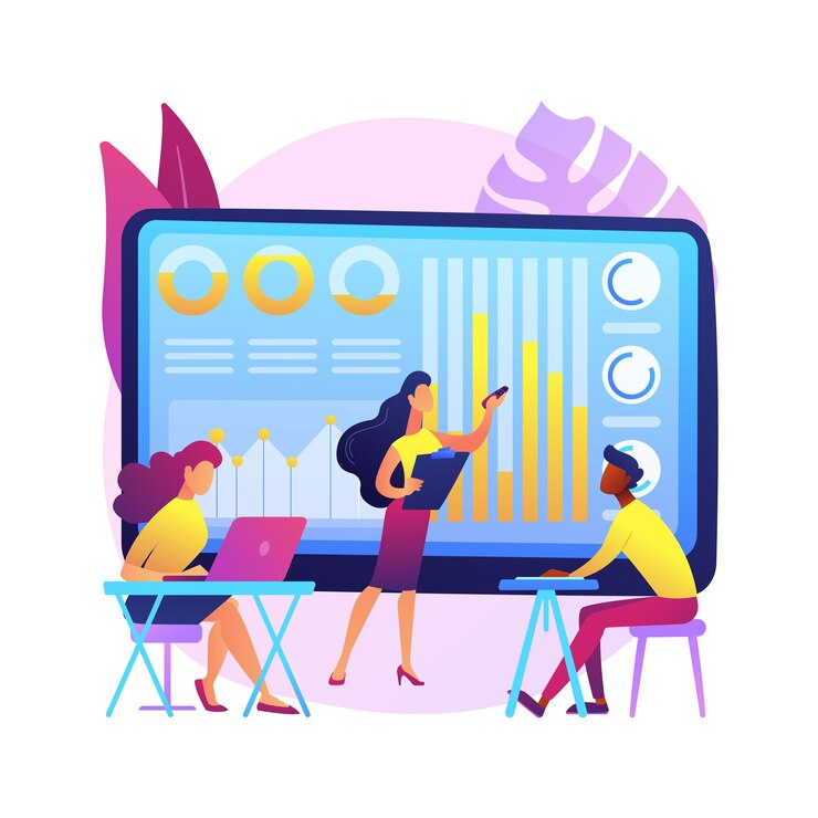 Vetor grátis ilustração do conceito abstrato de apresentação digital. reunião on-line do office, representação de dados visuais, conferência de negócios, educação, marketing digital, falar em público