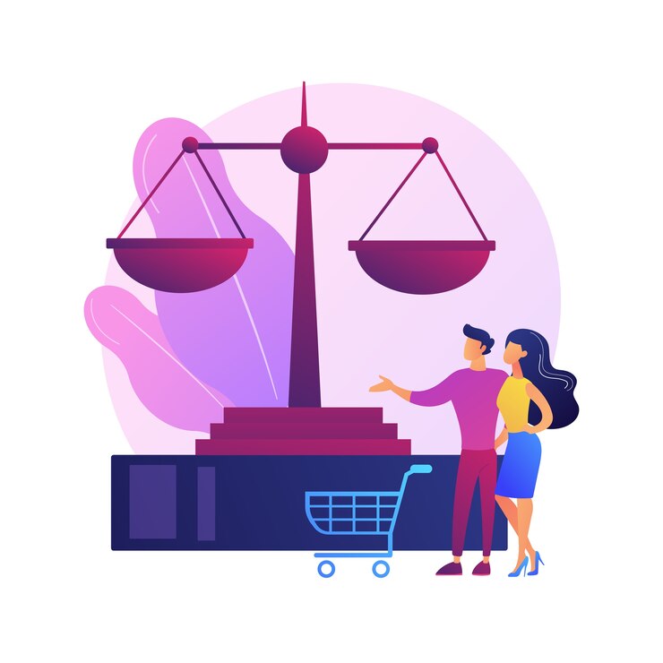 Vetor grátis ilustração do conceito abstrato de direito do consumidor. contencioso do consumidor, serviço de proteção legal, escritório de advocacia, acordo judicial, substituição de produto com defeito, direitos do comprador