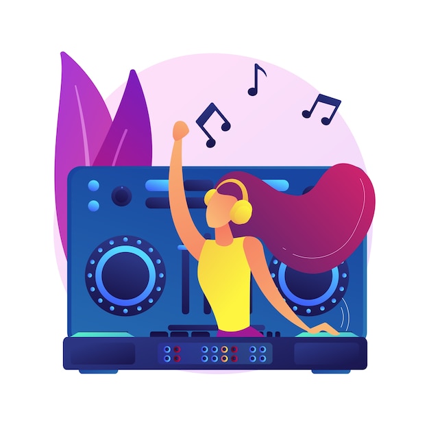 Ilustração do conceito abstrato de música eletrônica. dj set, curso escolar, livro de apresentação ao vivo, gêneros de música eletrônica, festa em boate, festival ao ar livre, cultura rave