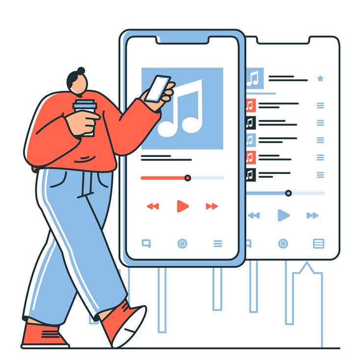 Vetor grátis ilustração do conceito de aplicativo de streaming de música móvel