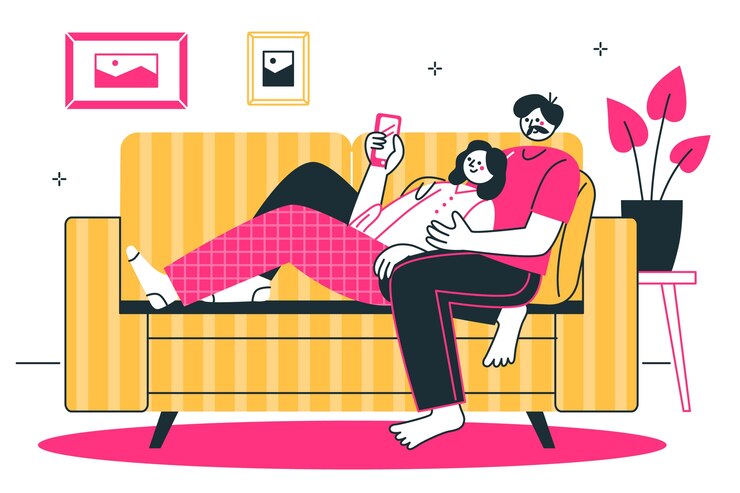 Vetor grátis ilustração do conceito de casal no sofá
