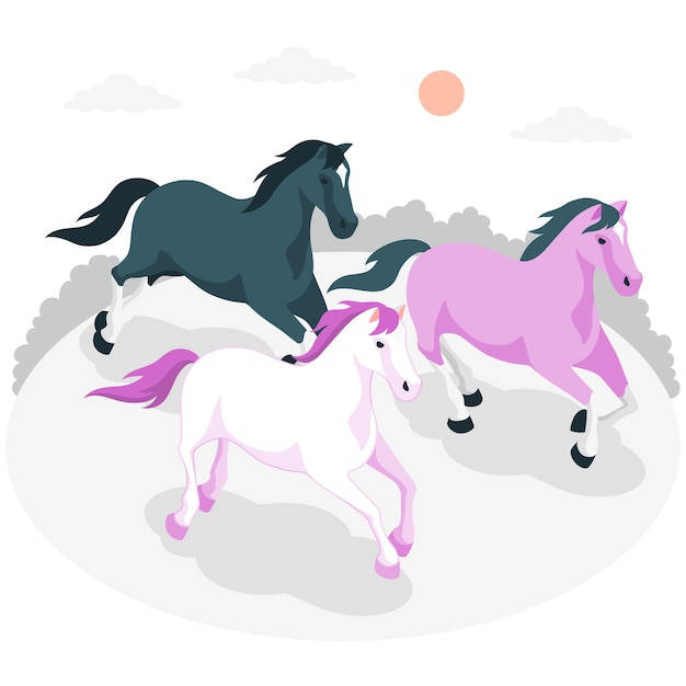 Vetor grátis ilustração do conceito de cavalos correndo