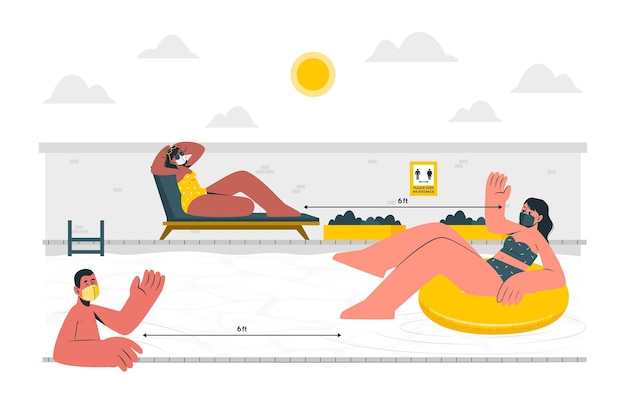 Ilustração do conceito de distância social na piscina