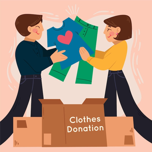 Ilustração do conceito de doação de roupas desenhadas