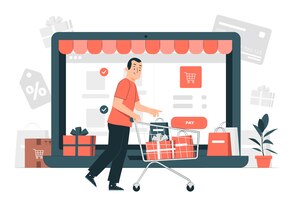 Ilustração do conceito de laptop de checkout de comércio eletrônico
