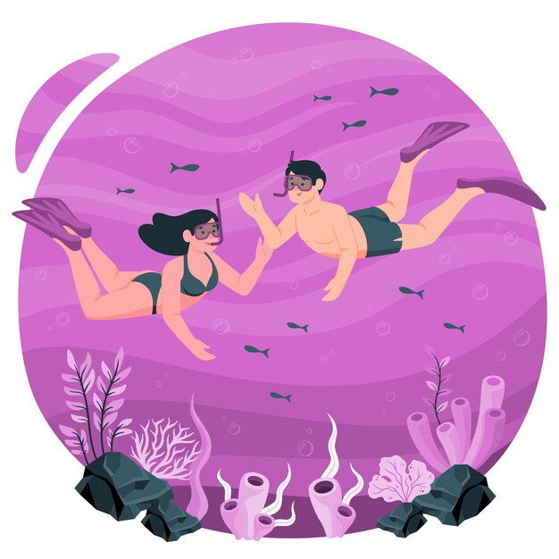 Ilustração do conceito de mergulho de amigos