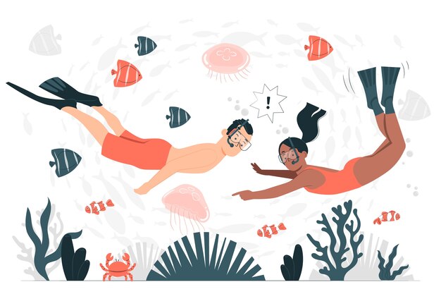 Ilustração do conceito de mergulho de amigos