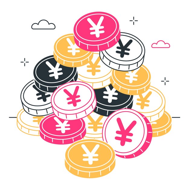 Ilustração do conceito de moedas de iene