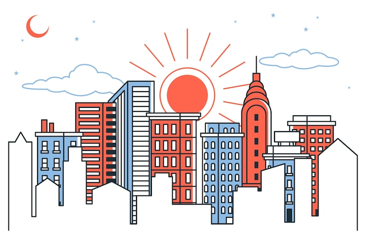 Vetor grátis ilustração do conceito de nascer do sol sobre a cidade