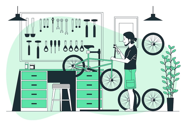Vetor grátis ilustração do conceito de oficina de bicicleta