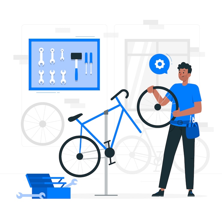 Vetor grátis ilustração do conceito de oficina de bicicleta