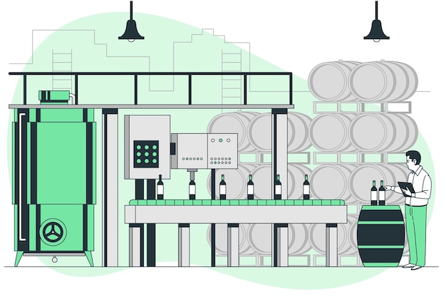 Vetor grátis ilustração do conceito de produção de fábrica de vinho