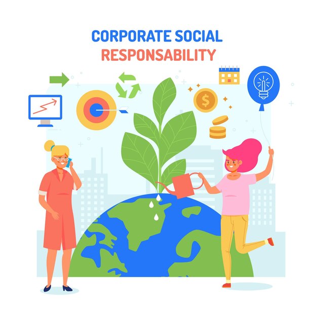 Ilustração do conceito de responsabilidade social corporativa de design plano