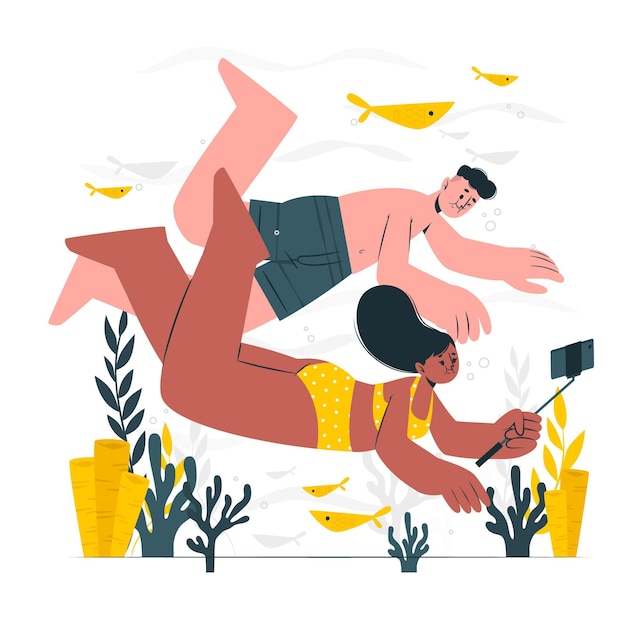 Ilustração do conceito de selfie subaquático