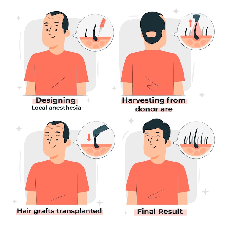 Vetor grátis ilustração do conceito de transplante de cabelo