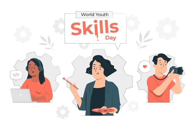 Vetor grátis ilustração do conceito do dia mundial das habilidades da juventude