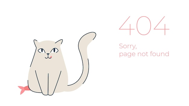 Ilustração do conceito do problema de conexão com a internet. página de erro 404 não encontrada isolada no fundo branco. gato engraçado cinza. ilustrações isoladas do vetor.